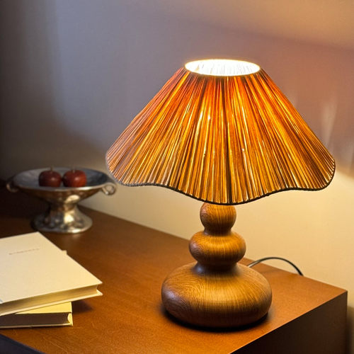 宅品日式侘寂风台灯创意拉菲草法式奶油中古风客厅民宿酒店床头灯