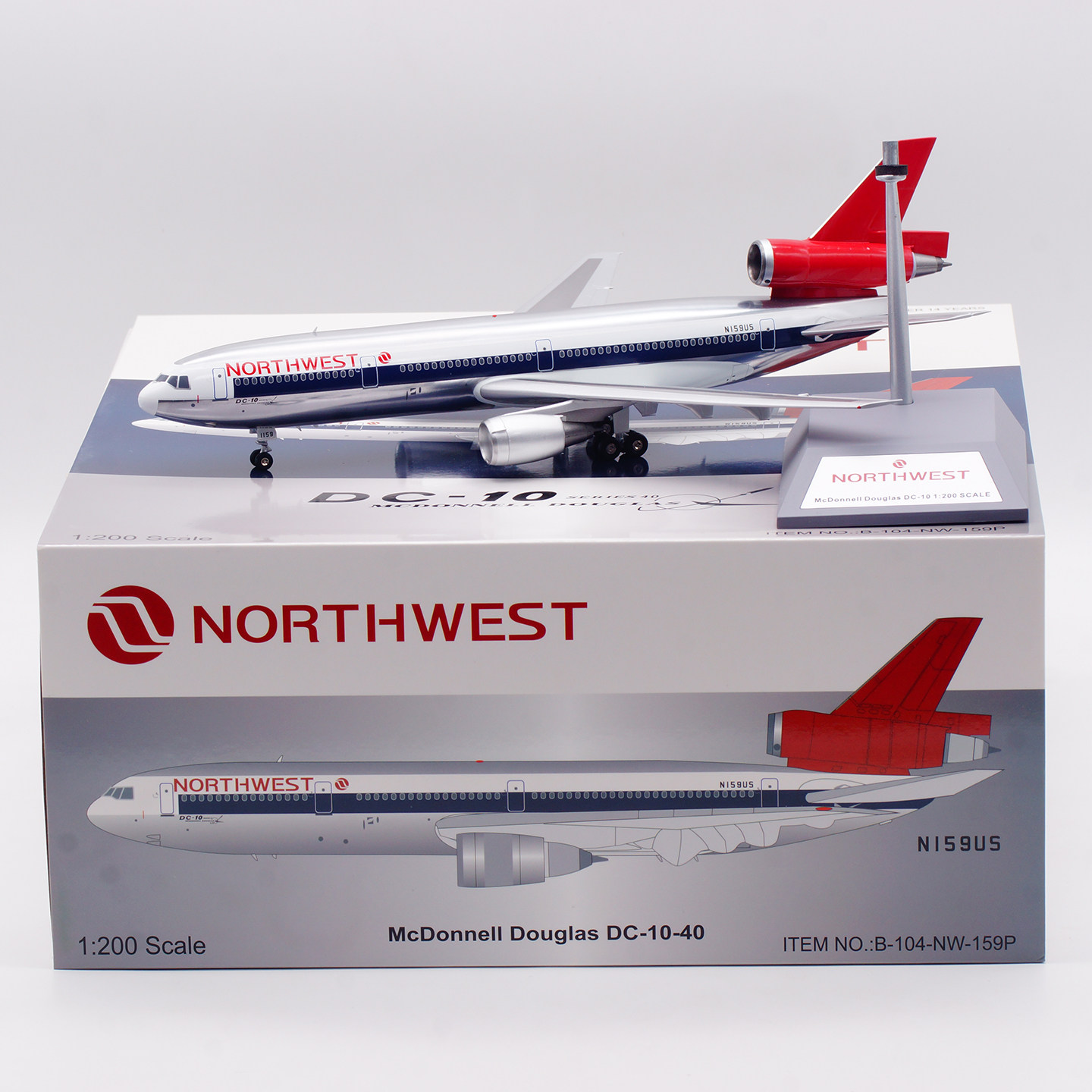 B-Models 1:20 合金飞机模型 西北航空 麦道DC-10-40 N159US