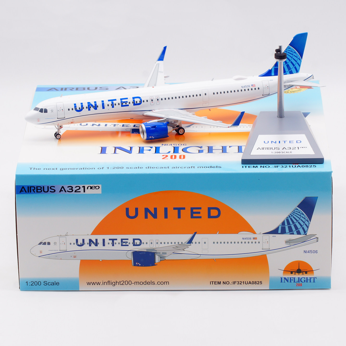 Inflight 1:200 飞机模型 合金 美国联合航空 空客A321NEO N14506