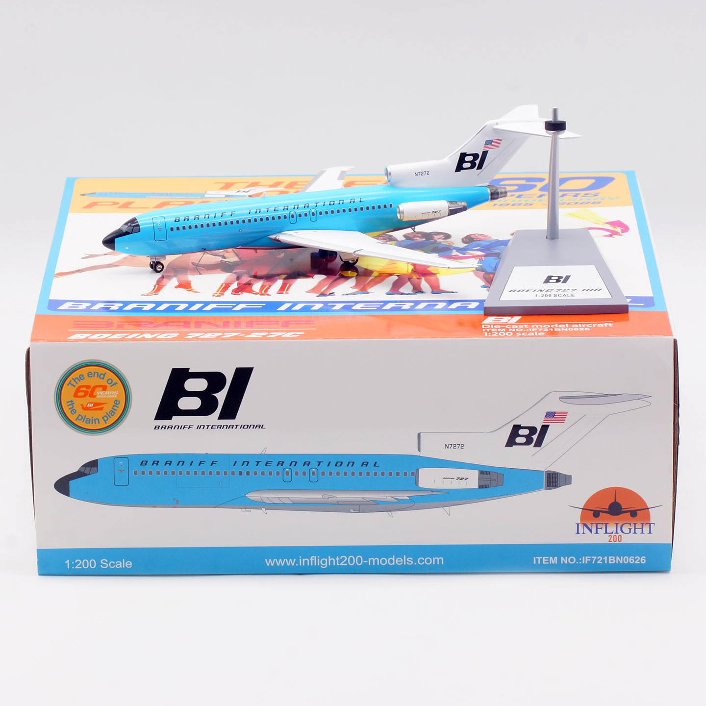 Inflight 1/200 合金模型 布兰尼夫国际航空 波音727-100 N7272