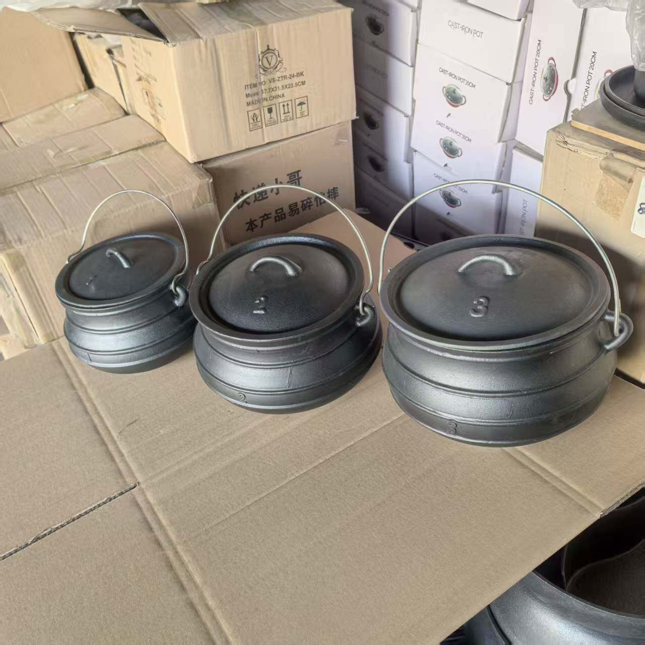 敬辉铸铁无涂层吊锅南非锅农家乐锅具野营锅户外炊具大肚锅商家用