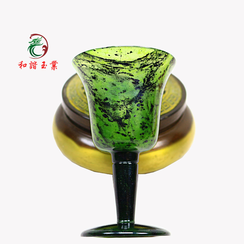 酒泉夜光杯古玉祁连玉高脚杯和谐石袋墨玉翠玉酒具茶具酒杯茶杯