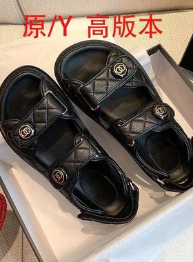 小香风凉鞋女2025新款夏季外穿厚底魔术贴黑色运动时尚休闲鞋