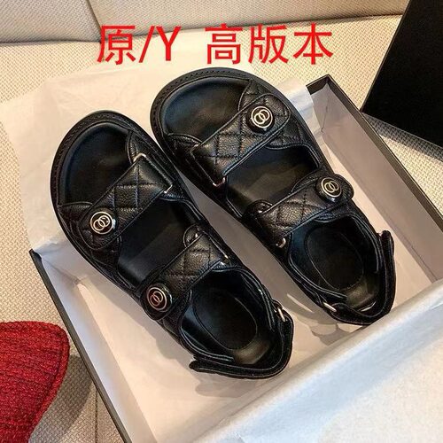 小香风厚底魔术贴黑色休闲凉鞋