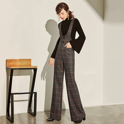 高腰长裤通勤冬季毛呢格子