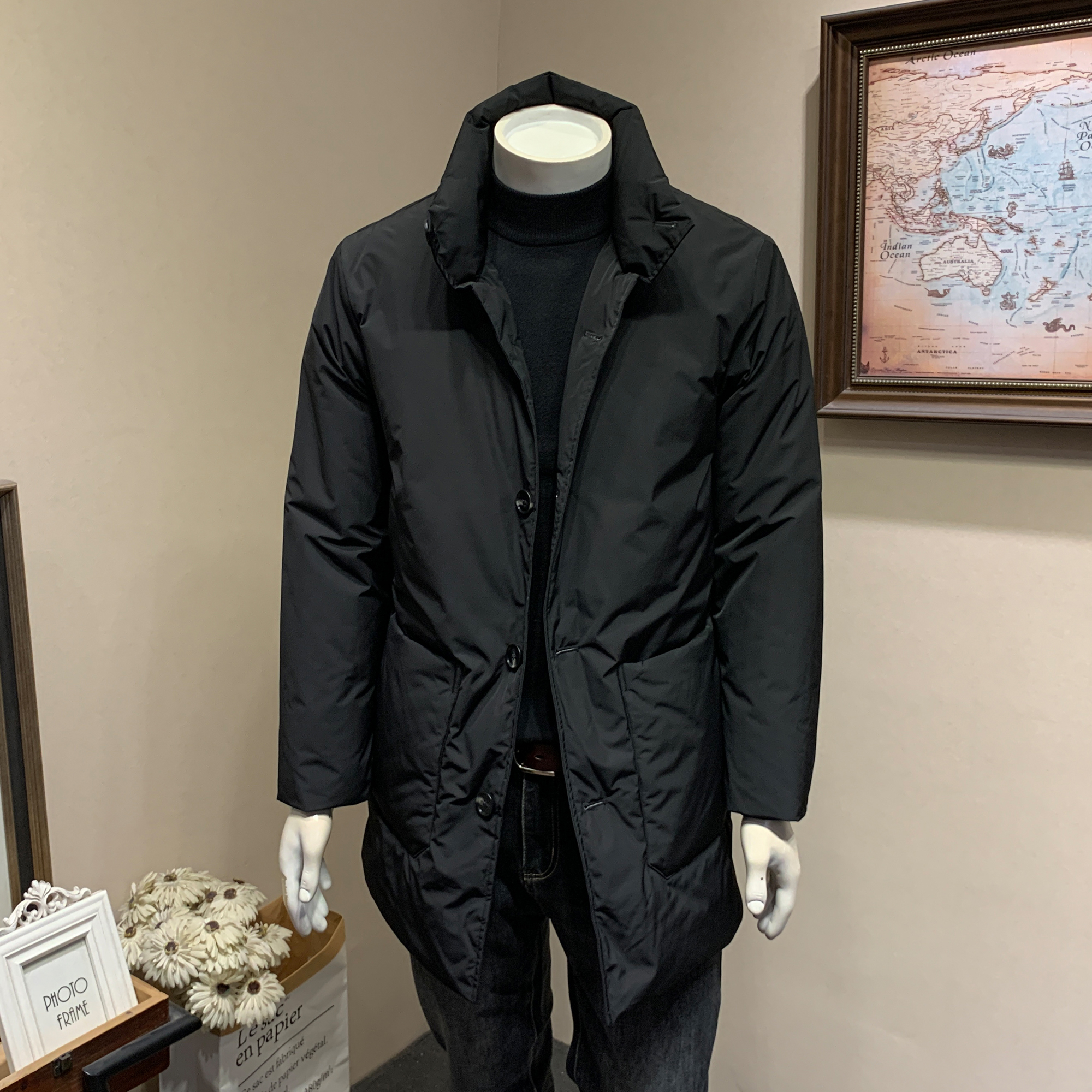 休闲中长款白鸭绒羽绒服男士外套