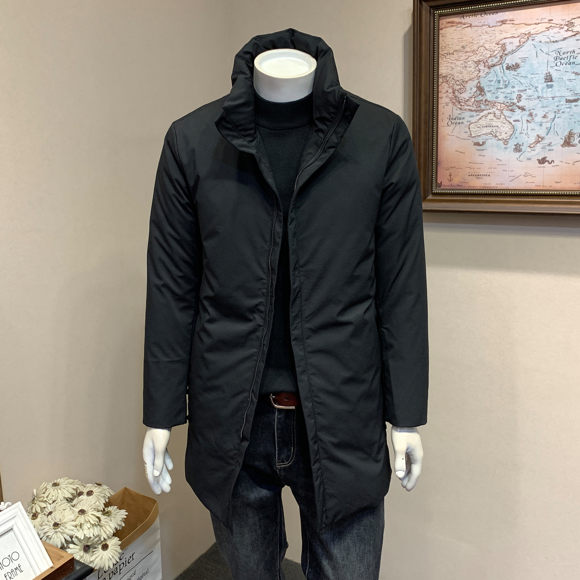 2025年高端简约立领羽绒服商务休闲中长款白鸭绒风衣男加厚外套男