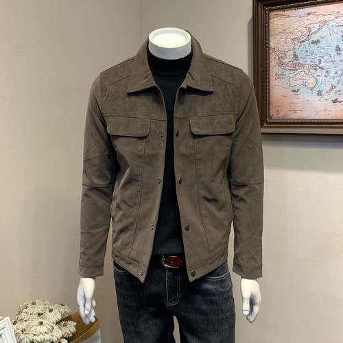 秋冬新款复古翻领机车皮夹克男