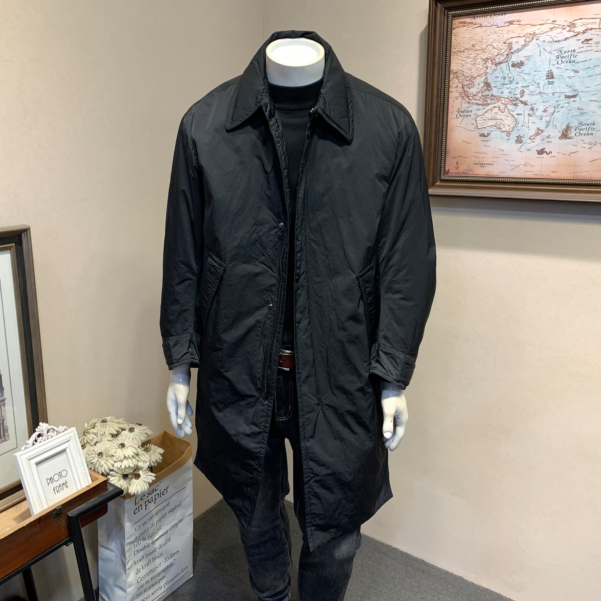 风衣式中长款羽绒服男士外套