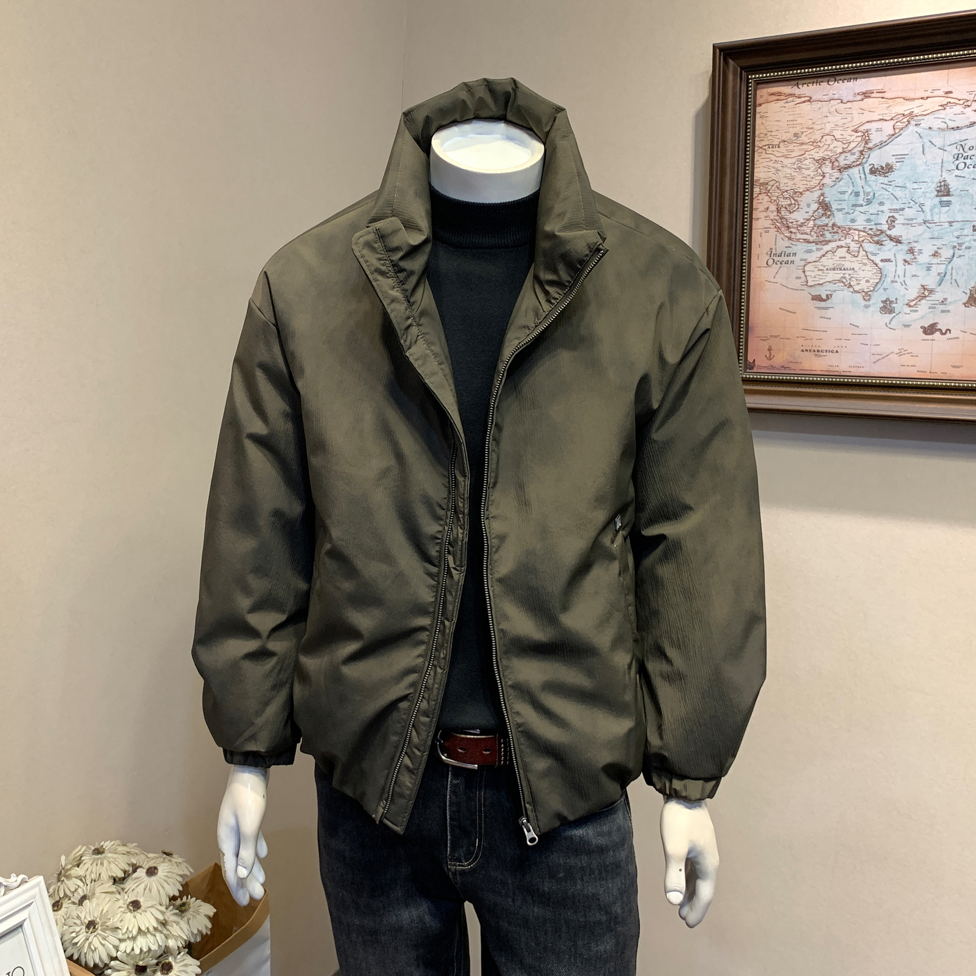 日系复古立领羽绒服男士保暖外套