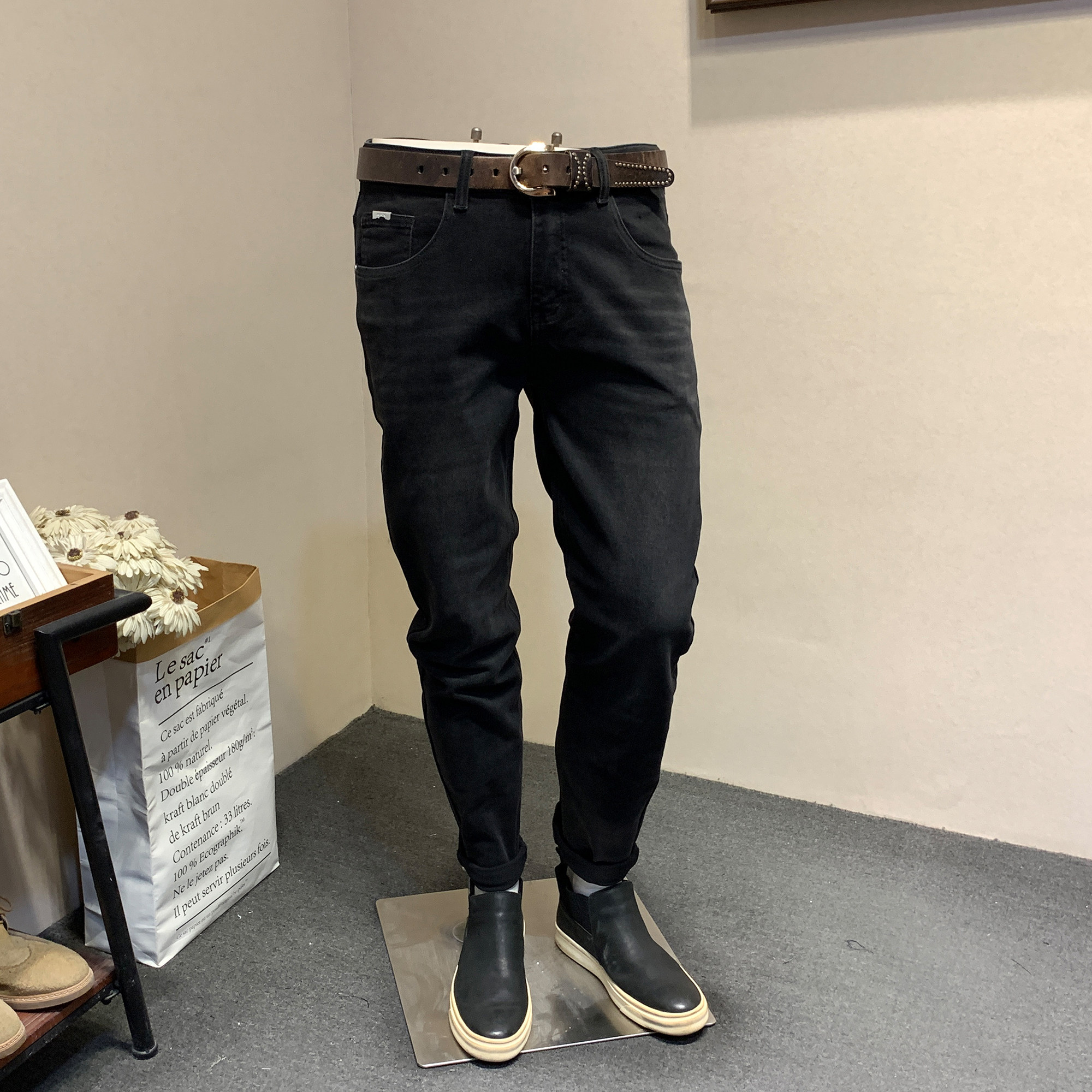 秋冬季男士弹力牛仔裤韩版修身小脚黑色男长裤青年简约品质休闲男