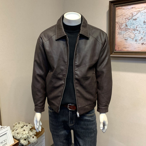 修身PU皮高级感90白鸭绒羽绒服男