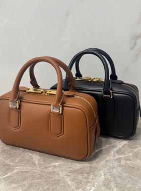 miune&miune芯片版Arcadie保龄球干邑楠木色褶皱牛皮小中号女包包