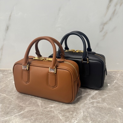 miune&miune芯片版Arcadie保龄球干邑楠木色褶皱牛皮小中号女包包