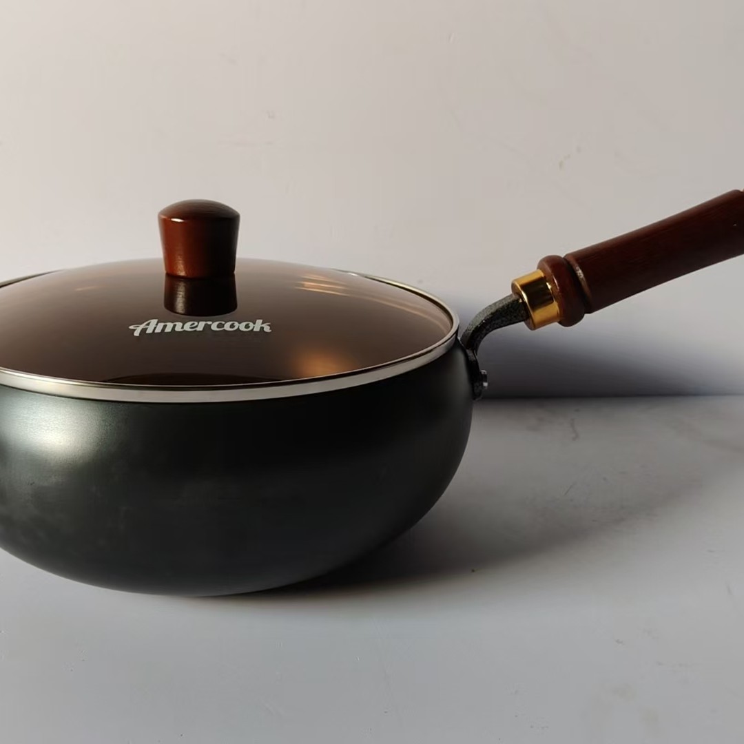 阿米尔大肚铁锅家用无涂层平底铁锅炒锅炒菜精铁锅AC-10303.24CM