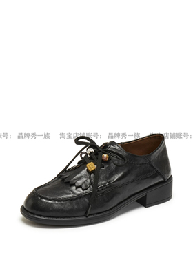 2026新款春同款风琴奶油牛津鞋黑色小皮鞋单鞋袋鼠鞋女鞋9UL25AM6