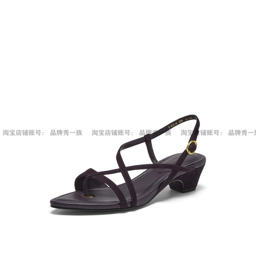城市交响2026夏季新款法式尖头粗跟夹趾罗马凉鞋女外穿YB310BL6
