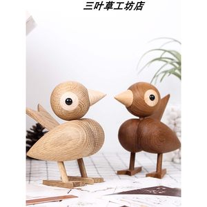 北欧木质麻雀玩偶时尚创意小鸟摆件 ins风家居装饰品木偶工艺品