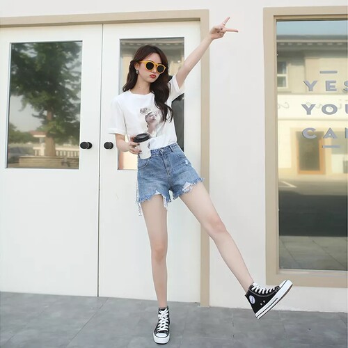 duoyi朵以夏装新款甜美时尚百搭牛仔短裤子女休闲裤特价清仓34DX