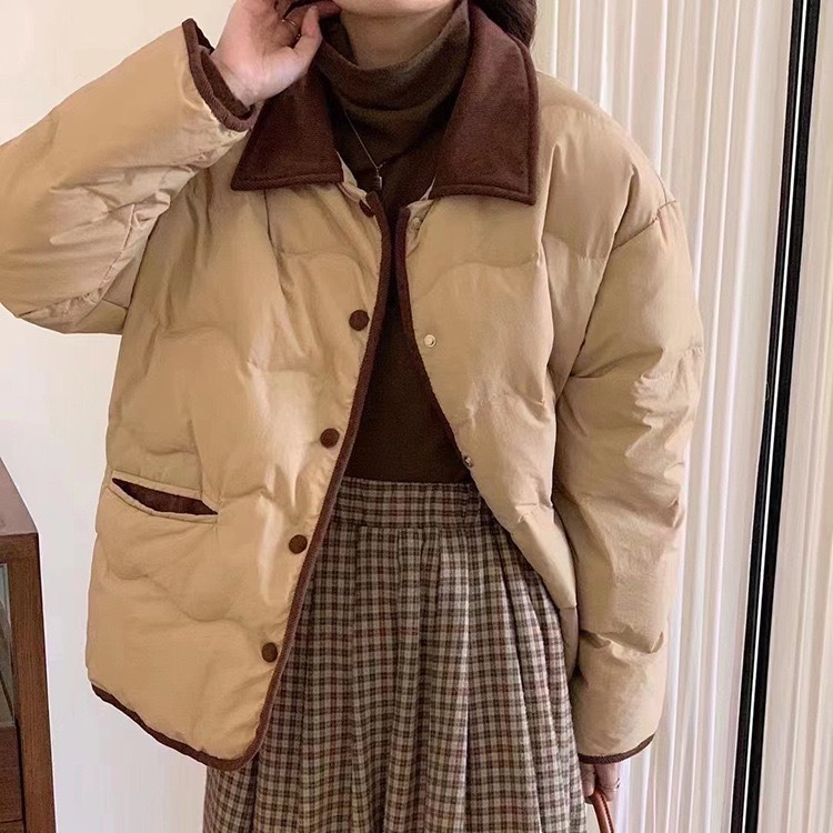 白鸭绒羽绒服女秋冬2025小个子立领短款轻薄百搭面包服棉袄外套潮