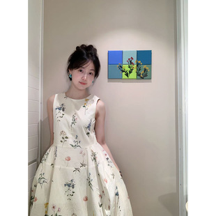 甜美清新无袖 收腰设计感韩系A字中长裙 碎花连衣裙女夏季 2025新款