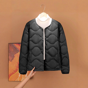 轻薄无领宽松羽绒服男款2025年秋冬新款保暖时尚圆领外套加厚内搭