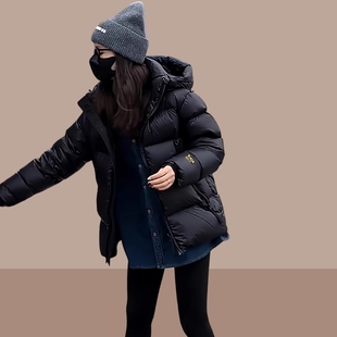 黑金羽绒棉服女2025冬新款小个子宽松时尚黑色面包服短款棉衣外套