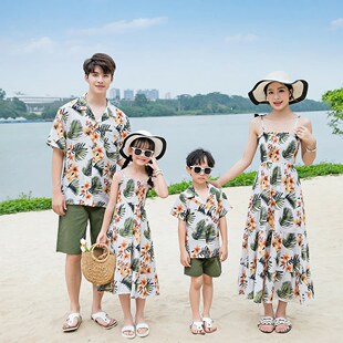 套装 度假长裙 夏威夷夏季 沙滩短袖 亲子装 母女装 新款 衬衫 旅游亲子装