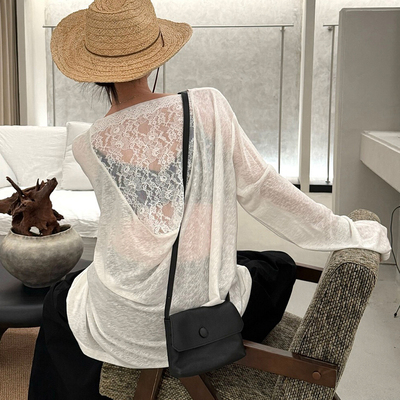 度假蕾丝拼接长袖防晒T恤女