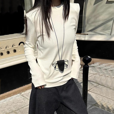 韩版垫肩长袖t恤羊绒打底衫女
