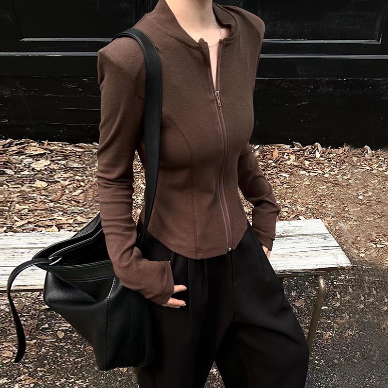 垫肩长袖加厚羊绒打底衫女短款