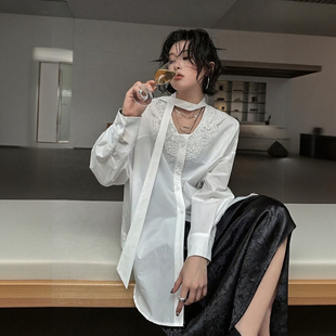 蕾丝领衬衫 设计感松弛感上衣 女高级感轻奢减龄洋气飘带衬衣女长袖