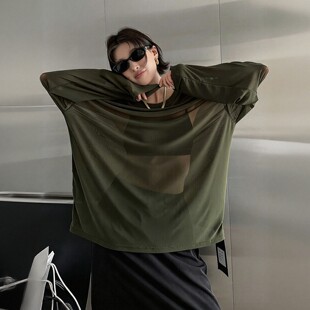 性感微透网纱防晒罩衫2026新款夏季叠穿薄款打底衫女内搭蕾丝衫