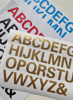 3厘米英文字母贴大写26个字母A至Z平面镂空PVC黑白彩金色防水贴纸