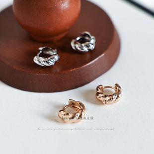 Jasmo冷淡风ins金银色耳扣简约百搭牛角面包可颂耳圈耳环仙女耳饰