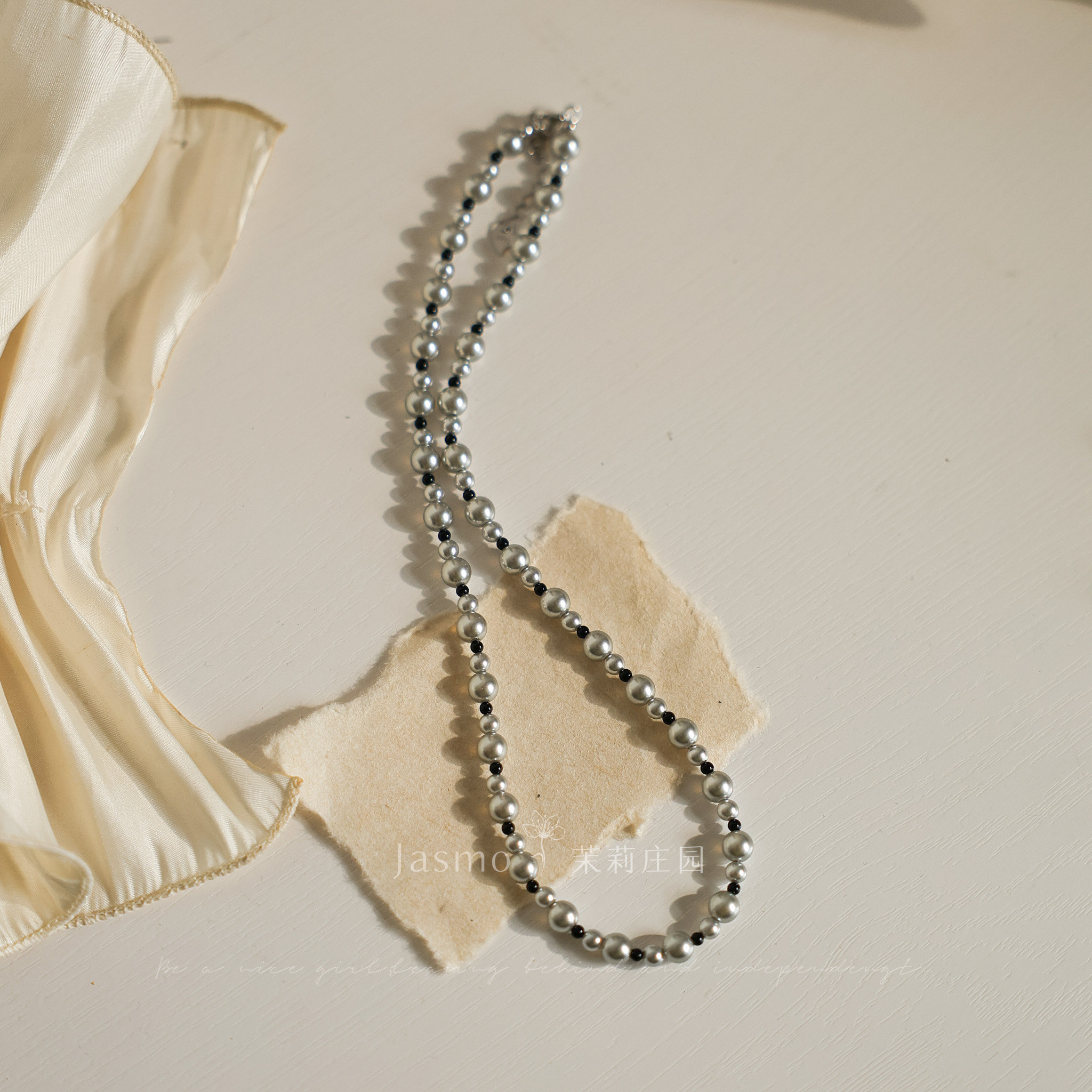 Jasmo原创珍珠项链女颈链轻奢小众高级感真多麻灰色珍珠毛衣链