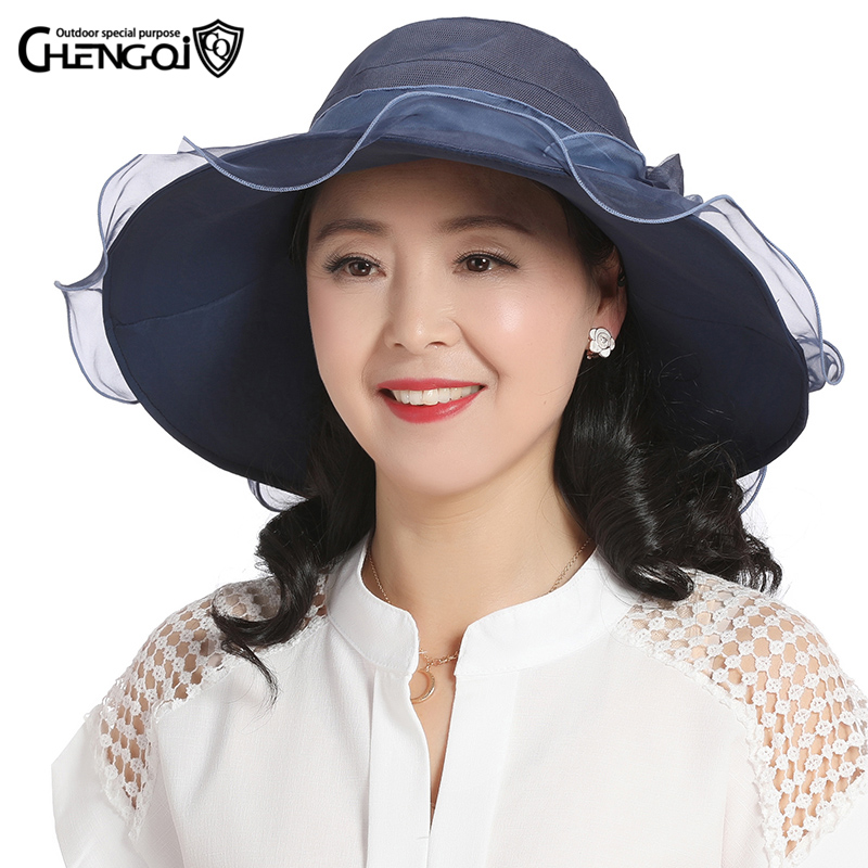 桑蚕丝帽子女士夏天中老年人真丝时尚妈妈防晒遮阳帽沙滩百搭凉帽