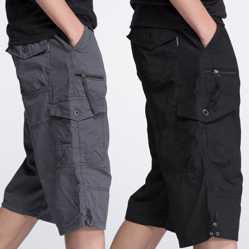 夏季加肥加大码七分裤中裤7分宽松多口袋肥佬裤薄韩版运动短裤男