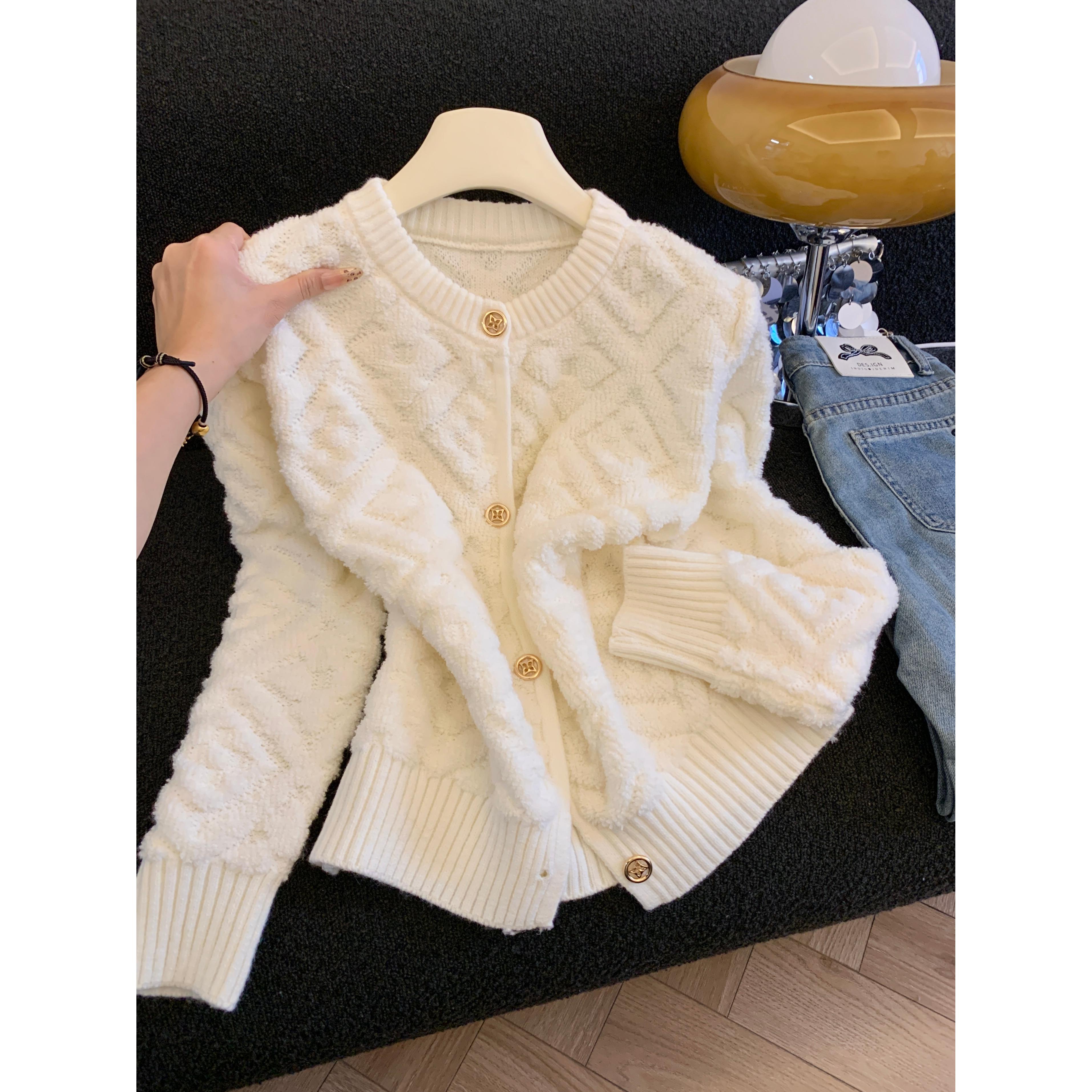 2025冬季新款韩版宽松百搭麻花设计圆领针织开衫毛衣外套女53364