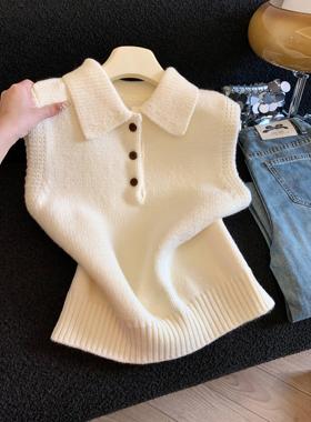 气质POLO翻领针织马甲背心女秋冬纯色叠穿百搭休闲短款上衣53566