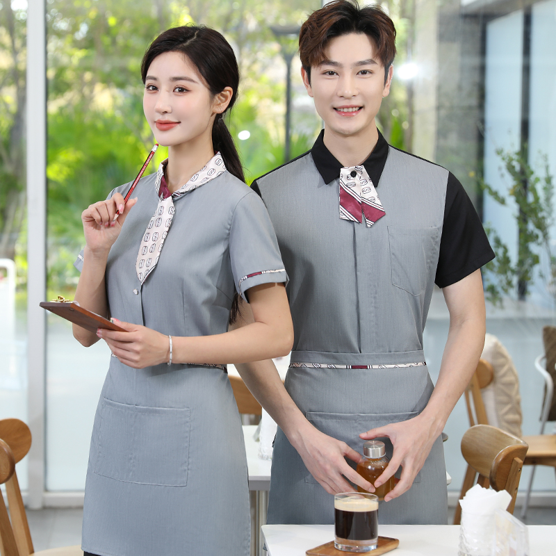 奶茶餐饮咖啡厅女饭店服务员工作服短袖男火锅西餐厅空姐制服夏装