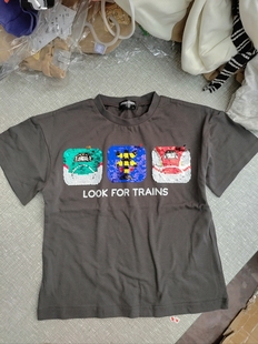 日单*新干线动车男童女童纯棉亮片短袖T恤