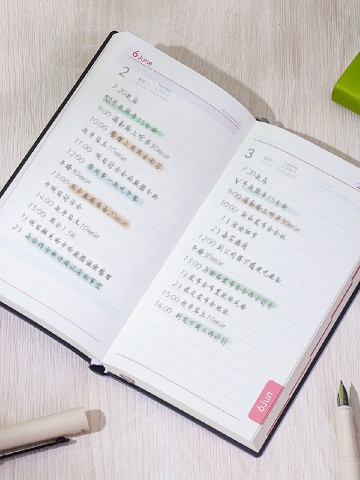 절묘한 부드러운 가죽 2025 효율성 매뉴얼 A6|48K 플래너 일정표 하루에 한 페이지 작은 메모장