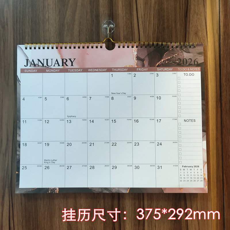27-2026年挂历办公室墙面日历英文18个月亚马逊挂墙式小清新挂历