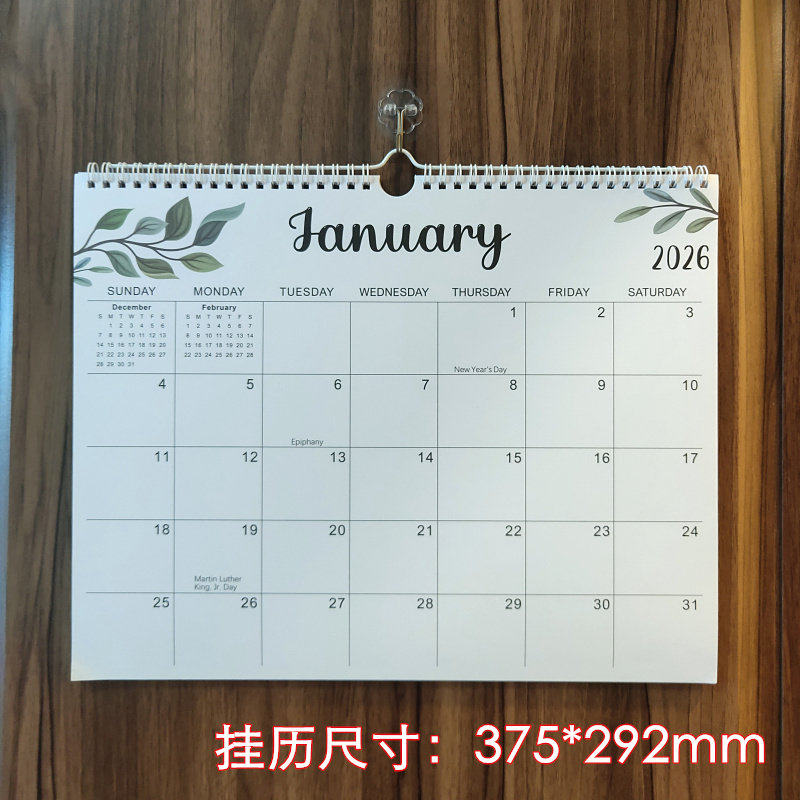 2026-27年跨境英文挂历线圈日历简约创意多国假期日历365天18个月