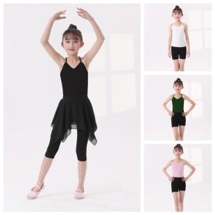 儿童舞蹈练功服女童芭蕾舞服套装女孩舞蹈吊带三分芭裤体操形体服
