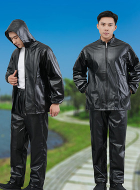 单款皮衣皮裤套装春秋宽松大码中老年男劳保防水防油皮外套工作服