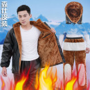 骑行外卖防风宽松工作服皮外套 男皮棉衣冬季 加绒加厚皮衣皮裤 套装