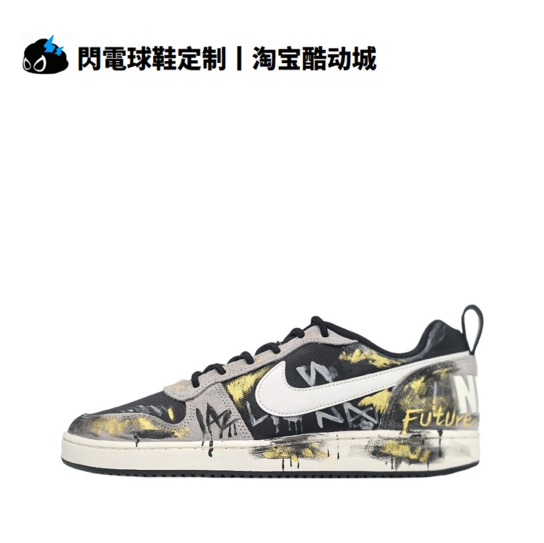 球鞋定制 Nike Court Borough  黑金预言 做旧 涂鸦 低帮男子板鞋