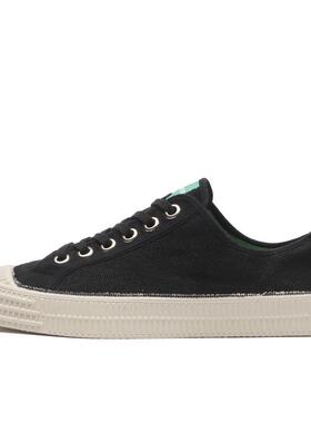 代购NOVESTA男士帆布鞋耐磨轻便透气舒适黑色麻质鞋面白色橡胶底